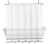 Gcroet Shower Curtain with Hooks, 71x71in Black White Geometric Boho Shower Curtain with Tassel, Nordic Chic Waterproof Polyester Fabric for Bathroom..
