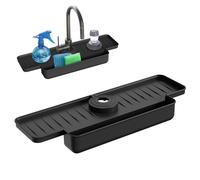 Gcroet Sink Mat with Sponge Holder Minimalist Silicone Faucet Guard & Draining Mat Fast Drying Multipurpose Sink Splash Guard for Kitchen Bathroom RVs, Black