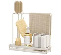 Gcroet Sponge Holder Vertical Carbon Steel 9.8x3.5x8.7in Sink Caddy with Drip Tray Ventilated Multifunctional Rustproof Sink Organizer for Kitchen Bathroom