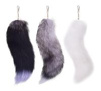 Gcroet Therian Fox Tail, 3PCS 15.8 Inch Long Plush Fox Tail with Clasp, Fluffy Keychain, Hanging Tails for Handbag Backpack.