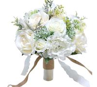 Gcroet Wedding Bouquets for Bride 11x10x10 Inch Lifelike Mixed Roses Flower Bouquet for Romantic Wedding Bridal Bouquets for Bride Valentine's Day Party Decorations, White..