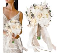 Gcroet Wedding Bouquets for Bride, Throw Toss Artificial Rose Wedding Bouquet, White Champagne Bridal Bouquet for Bride Bridesmaid Ceremony & Anniversary