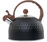 Gcroet Whistling Tea Kettle with Wood Handle 2.5L Hammered Texture Stainless Steel Teapot Odor-free Black Tea Pot for Induction Cooker Stovetop ..