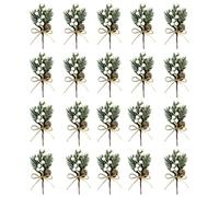 Gcroet White Berry Stems Christmas Berries Picks Artificial Pine Branches for Xmas Flower Ornaments 20PCS