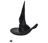 Gcroet Witch Hat for Women, Cozy Ruched Wizard Hat with Spider Decor, Foldable Wide Brim Pointed Magical Black Witch Crazy for Costume, Cosplay, Halloween Party, Black ..