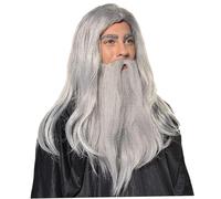 Gcroet Wizard Beard and Wig 1Set Long Grey Magician Wizard Costume Heat Resistant Fiber Costume Wig Santa Halloween Costumes Cosplay Accessory for Adults.