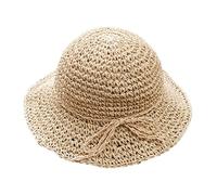 Gcroet Women's & Girls' Beige Straw Sun Hat, Wide Brim, UPF 50, Floppy, Adjustable, Packable, Summer, All Occasions, Baby to Women