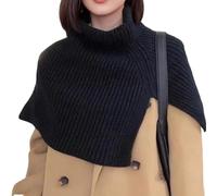 Gcroet Women's Turtleneck Poncho Wrap Sweater - Short Loose Knit Shawl Wrap with Side Slit & Irregular Hem, Casual Outerwear Scarf Cape Black