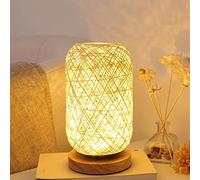 Gcroet Wood Table Lamp,Handmade Rattan Table Lamp,Creative Table Lamp,Night Light Lamp with Hand-Knit Wicker Rattan and USB Charger,Rattan Bedside Lamp,Modern LED Table Lamp Living Room Decoration