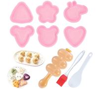 GCRQ Onigiri Mold, 9 Pcs Triangle Rice Ball Mold Sushi Maker Kit Musubi Press with Rice Paddle and Brush for Lunch Bento and Beginners (Pink)