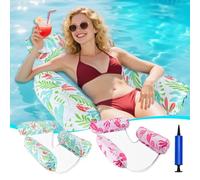 GCRQ Pool Inflatables Floats for Adults, 2-Pack Multi-Purpose Pool Hammock Floating Chairs, Heavy Duty PVC Material, Water Floats for Swimming Pool, Beach, Summer Pool Toys Party Gifts (Green, Pink)