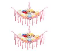 GCRQ Teddy Hammock Toy Hammock for Stuffed Animals Toy Storage Net, 2-Pack Heavy-Duty Cotton Handwoven Large Plushie Net with Metal Anchors & Hooks | Kids Bedroom & Nursery Wall Decor (Pink)