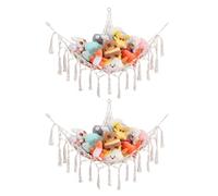 GCRQ Teddy Hammock Toy Hammock for Stuffed Animals Toy Storage Net, 2-Pack Heavy-Duty Cotton Handwoven Large Plushie Net with Metal Anchors & Hooks | Kids Bedroom & Nursery Wall Decor (Cream)