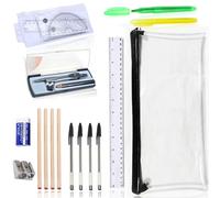 GCSE 18 Pcs Black Clear Pencil Case Set, Back to School Stationery Set, PVC