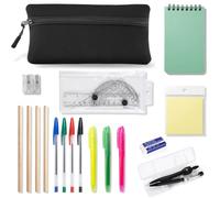 GCSE 18 Pcs Black Stationery Set, Back to Secondary School Stationery Set | Complete Stationery Set, School Supplies Bundle, Student Essentials, Maths Equipment Kit, Ideal for Exams and Daily Study