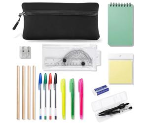 GCSE 18 Pcs Black Stationery Set, Back to Secondary School Stationery Set | Complete Stationery Set, School Supplies Bundle, Student Essentials, Maths Equipment Kit, Ideal for Exams and Daily Study