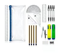 GCSE 19 Pcs Blue Clear Pencil Case Set, Back to School Stationery Maths Set | PVC, 32cm Blue School Pencil Case with Stationery Included for Secondary and High