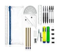 GCSE 24 Pcs Blue Clear Pencil Case Set, Back to School Stationery Maths Set