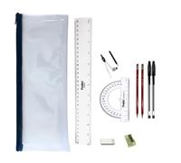 GCSE Exam Stationery Set with Clear Pencil Case and Maths Geometry Tools
