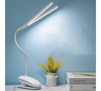 GcSige Dual Head LED Desk Lamp with Clamp, Eye-Caring Clip on Lights for Home Office, 3500mAh Rechargeable Battery Operated Table Lamps,3 Lighting Modes & Brightness Dimmer Light for Kids Students