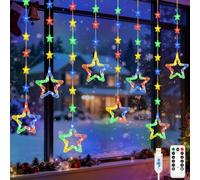 Gcstnn Christmas Star Window Lights, 2M 48 Stars Multicoloured Curtain String Lights USB Powered with Remote Control Timer Waterproof Hanging Christmas Light for Window Bedroom Xmas Tree Decorations