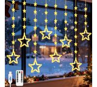 Gcstnn Christmas Star Window Lights, 2M 48 Stars Warm White Curtain String Lights USB Powered with Remote Control Timer, Waterproof Hanging Christmas Light for Window, Bedroom, Xmas Tree Decorations