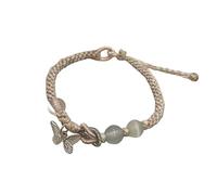 GCTEEBR Chinese Silver Butterfly Bracelet Handmade Woven Rope High Quality Pearl Bracelet Friendship Bracelet, 18cm, Fabric, No Gemstone