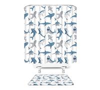GCTNBJL 2 Piece Shower Curtain Sets,Shark Ocean Animal Shark Open The Mouth Fish Sea Marnie Underwater Nautical Blue 70" Wx70 H Bathroom Decor Curtain with 17.8"x29.5" Bath Mat