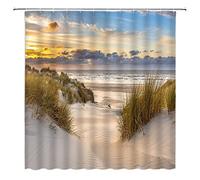 GCTNBJL Beach Shower Curtain Ocean View Sunset Coastal Tropical Seacoast Sand Seaside Exotic Sea Scenic Landscape Blue Beige Bathroom Home Curtain with Hooks,70" Wx70 H