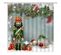 GCTNBJL Christmas Shower Curtain Nutcracker Snowflake Twigs Ball Star Xmas Festival Winter Holiday Teens Green Red White Bathroom Home Curtain with Hooks,70" Wx70 H