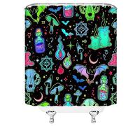 GCTNBJL Halloween Shower Curtain Spooky Alchemy Witchy Ouija Board Bat Skull Gothic Mushroom Moon Star Boho Magic Black Teal Blue Bathroom Home Curtain with Hooks,70" Wx70 H