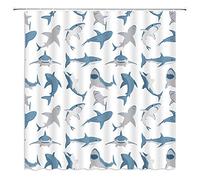 GCTNBJL Shark Shower Curtain Ocean Animal Shark Open The Mouth Fish Sea Marnie Underwater Nautical Bathroom Curtain with Hooks,Blue Gray White