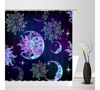 GCTNBJL Sun Moon Shower Curtain Purple Blue Burning Sun Moon Stars Mandala Celestial Fantasy Universe Starry Sky Galaxy Boho Medallion Mystic Chic Art Bathroom Fabric Decor Shower Curtain with Hooks