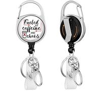 Gctriki Badge Reel Holder Retractable Heavy Duty with 360° Swivel Carabiner Clip, Funny Fueled by Caffeine and Chaos ID Holder Name Badge Clip RN Nurse Medical Badge Reel Retractable Keychain Gifts