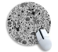 Gctriki Goth Floral Bat Mouse Pad for Desk, Funny Round Mousepad for Computer Laptop Gaming Stitched Edge Non-Slip Rubber Base, Gothic Gifts Home Office Desk Accessories Decor Supplies for Women