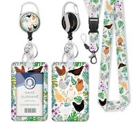 Gctriki ID Badge Holder with Lanyard, Cute Flower Chickens Lanyard for Keys, Funny Retractable Badge Reel Clip, Teacher Lanyards for ID Badges Holder, Nurse Teacher Workers Women Office Gifts