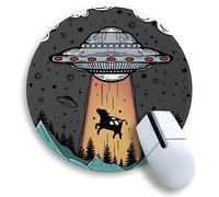 Gctriki Small Round Mouse Pad for Desk, Stitched Edge Non-Slip Rubber Base, Funny UFO Cow Mousepad for Laptop Computer Gaming, Cute Home Office Decor Desk Accessories Supplies, 8.6 x 8.6 Inch