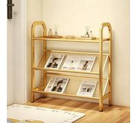 GCXNSKDQN Floor Magazine Rack Display Stand, Heavy Duty Carbon Steel Book Rack for Organizing,Brochure Display Stand, Metal Storage for Living Room Office(Gold,3-tier 27.6in)