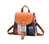 GCYEIDMA Leather backpack woman Splicing Backpack For Women Leather Plaid Multi-Function Knapsack Teenager School Bag Leisure Lock(Brown)