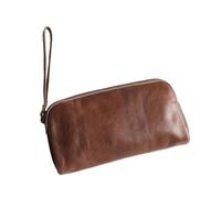 GCYEIDMA Wristlet Clutch Bag for Women Leisure Cowhide Women Clutch Bag Personalize Letters Female Wristlet Purse Vintage Pencil Makeup Zip Pouch(Brown)