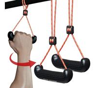 GD Fly Grip Pull Up Handles for Neutral Grip & LAT Pull Down Attachments - Perfect Grips for T-bar Row, D Handle Cable Attachment, Gym Equipment (Black Grip(Mixed Strap))