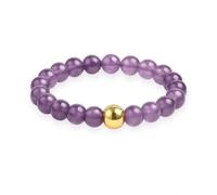 GD GOOD.designs EST. 2015 Anti Stress Ring with Natural Stone Beads | Elastic Women's Amethyst Jewellery with 18K Gold-Plated S925 Accent | Waterproof - Ring Size 54-60
