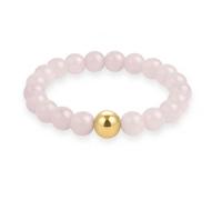 GD GOOD.designs EST. 2015 Anti Stress Ring with Natural Stone Beads | Elastic Women's Rose Quartz Jewellery with 18K Gold-Plated S925 Accent | Waterproof - Ring Size 54-60