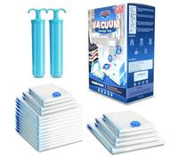 GDA LTD Vacuum Storage Bags - 22 Pack (3 Jumbo, 5 Large, 5 Medium, 5 Small, 2 Roll Bags) with 2 Hand Pumps | Reusable Airtight Space Saver Compression Bags for Clothes, Duvets, Comforters & Bedding