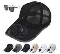 GDAONUDK 2025 Upgrade Solar Rechargeable Peaked Cap, with Sun Protection Glasses, Solar-Powered Baseball Cap with Built-in Fan, for Outdoor Camping(Grey)
