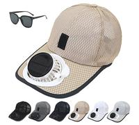 GDAONUDK 2025 Upgrade Solar Rechargeable Peaked Cap, with Sun Protection Glasses, Solar-Powered Baseball Cap with Built-in Fan, for Outdoor Camping(Beige)