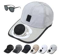 GDAONUDK 2025 Upgrade Solar Rechargeable Peaked Cap, with Sun Protection Glasses, Solar-Powered Baseball Cap with Built-in Fan, for Outdoor Camping(Light gray)