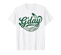 G'Day Script with Aboriginal Dot Art Boomerang Kangaroo Emu Value Graphic T-Shirt, Men, White, S