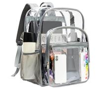 gd lear Backpack Heavy Duty, 17 inch Large PVC Transparent Bag with Reinforced Strap Stitches and Laptop Sleeve See Through Casual Backpack for Work Concert Travel Security - Grey