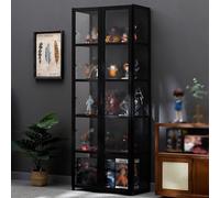 GDBTDL 4/5 Tier Bamboo Display Cabinet with Acrylic Glass Doors, Modern Collectible Storage Cabinet and Bookshelf, Showcase,for Living Room, Bedroom, Playroom, or Trophy Display Case
